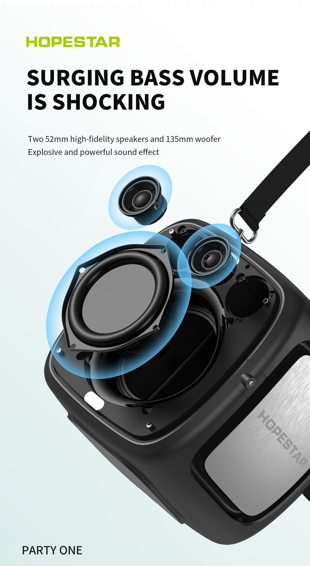 Hopestar-partyone caixa de som Loa Bluetooth ngoài trời loa siêu trầm công suất cao 80W âm thanh khiêu vũ vuông có micrô không dây Màu sắc: Đen