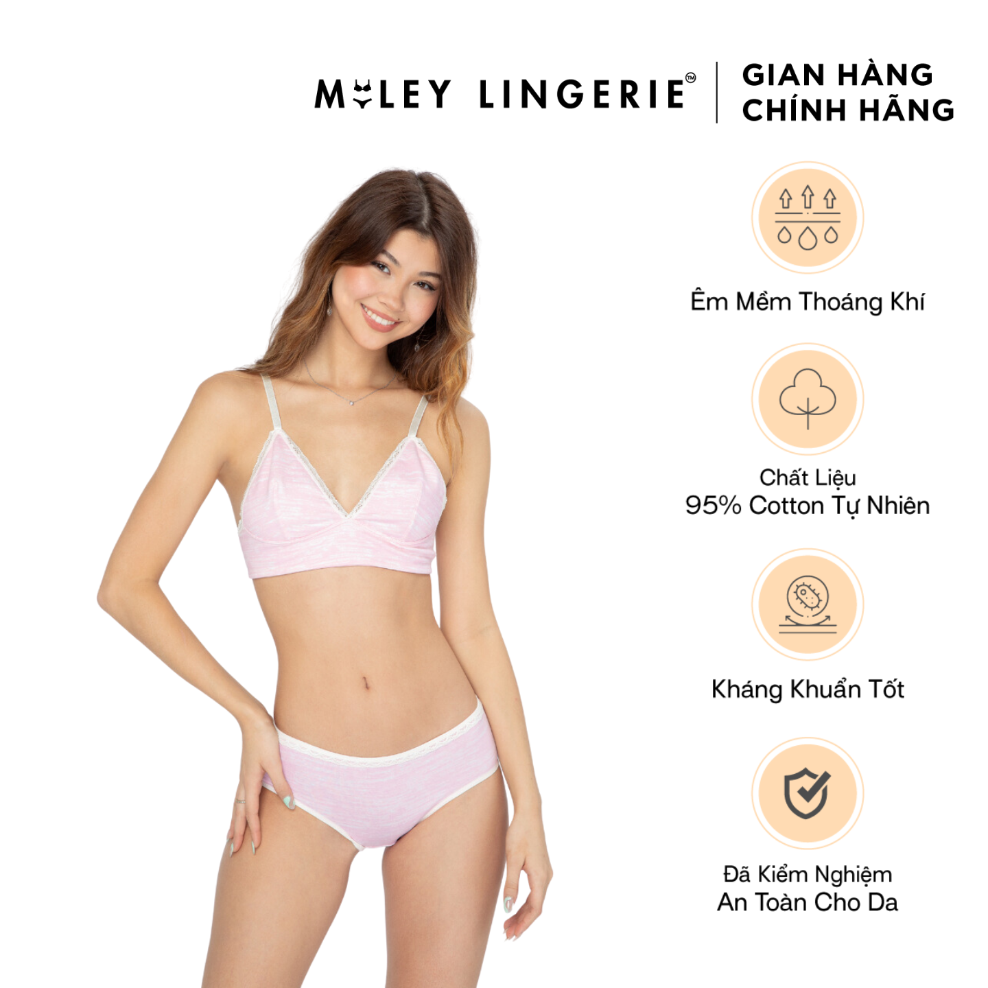 Bộ Đồ Lót Cotton Lụa Phối Ren Nature Wind Miley Lingerie - Màu Hồng