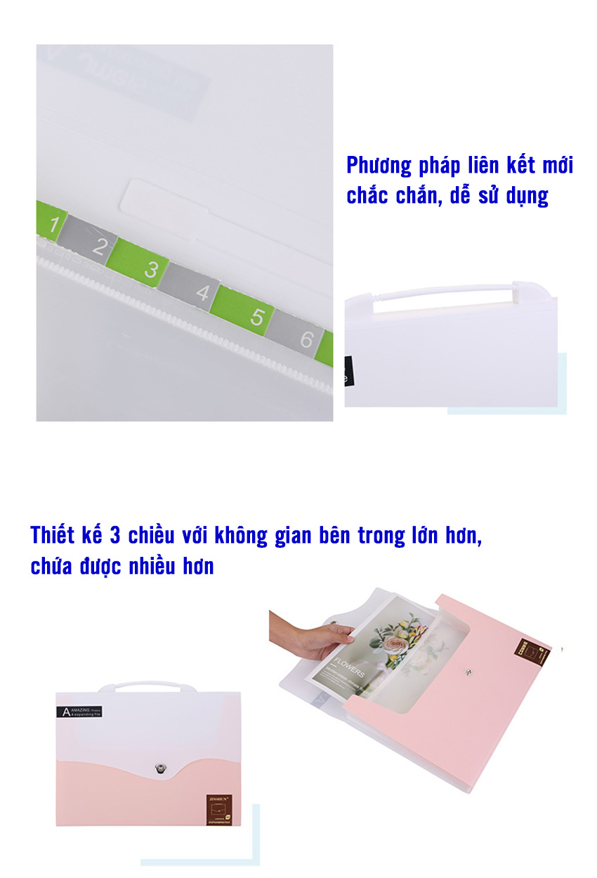 Cặp đựng tài liệu TL1002 NASI nhiều ngăn khổ A4 13 ngăn phân trang tiện lợi tập file đựng lưu trữ hồ sơ cho học sinh sinh viên văn phòng túi đựng tài liệu nhựa PP cao cấp