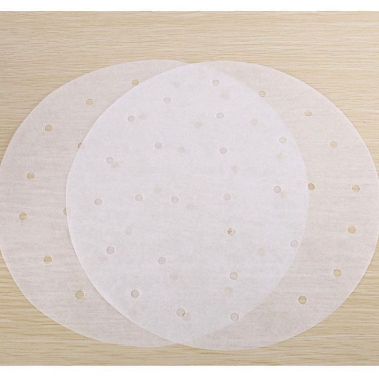 100 tờ giấy nến đục lỗ lót nồi chiên không dầu, hấp bánh bao, Giấy nến tròn lót xửng hấp