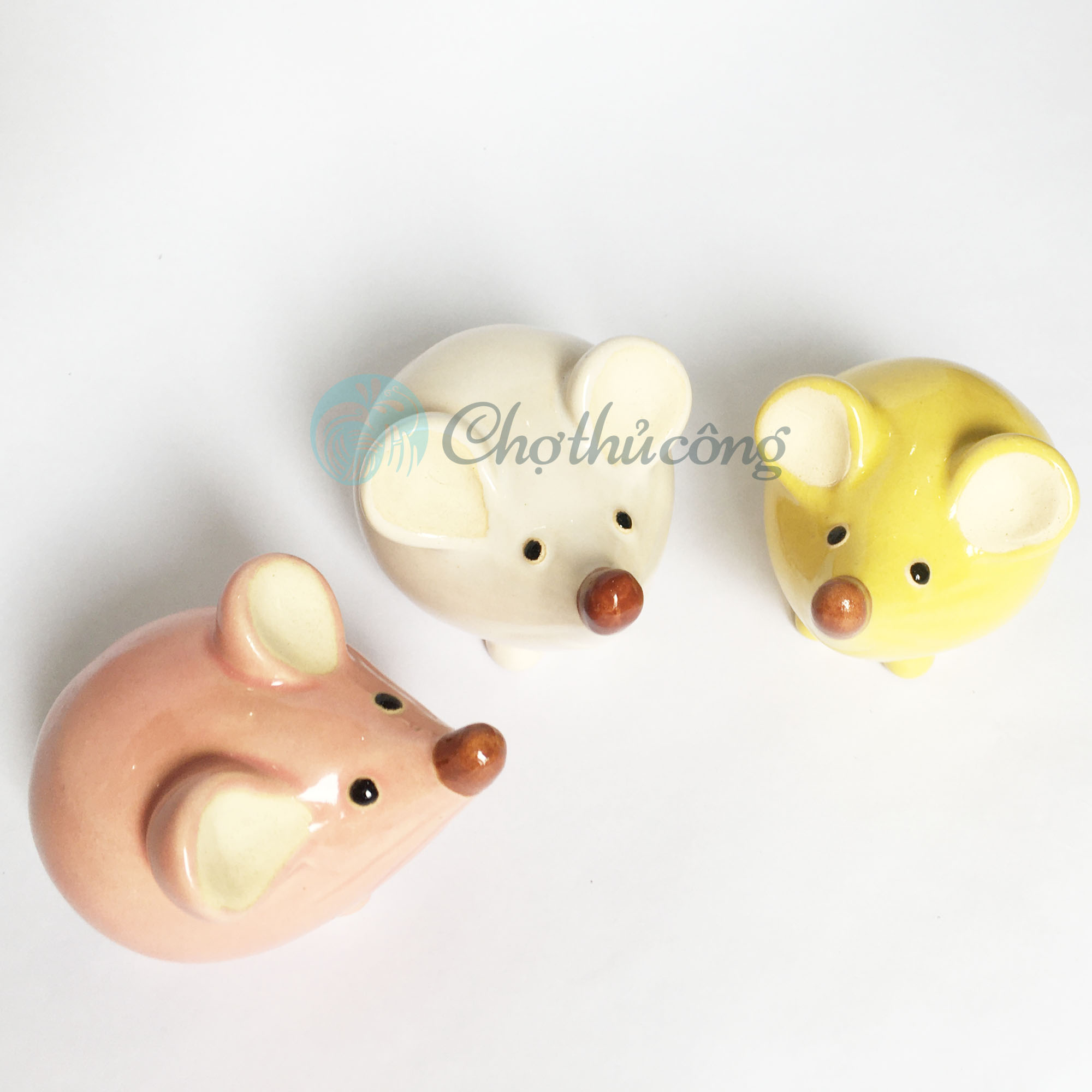 Chú Chuột gốm sứ tráng men mini - Tượng gốm xinh xắn trang trí vườn, thú gốm decor vintage