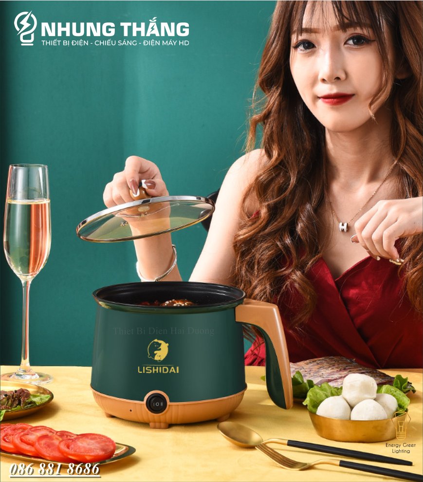 Nồi Lẩu Điện Lishidai Mini LZH-18 - Ca Nấu Mì,Chiên,Sào Đa Năng - Dung Tích 1.8L -Lòng Nồi Chống Dính - Có Video