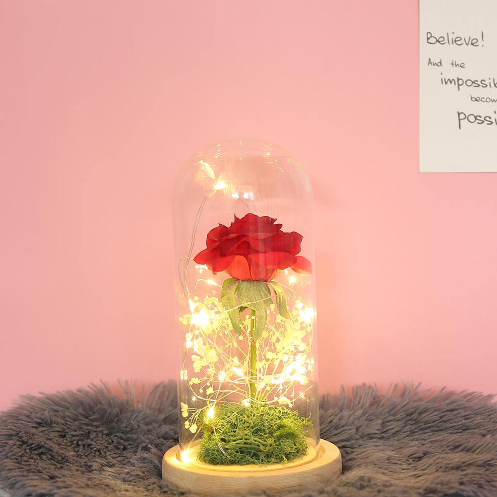 Hoa hồng có đèn led trang trí trong lồng kính, quà lưu niệm