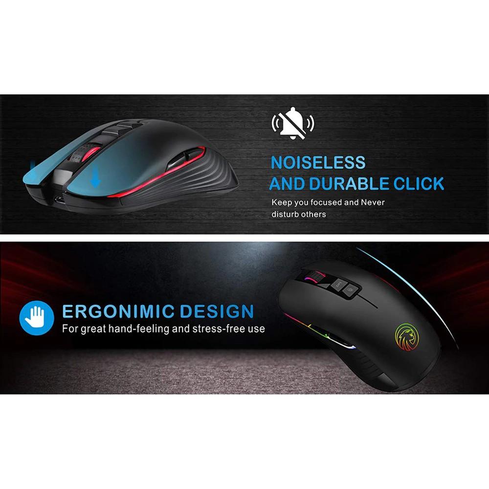 Chuột GAME FMOUSE M600 LED 7 MÀU không dây sử dụng Pin Sạc