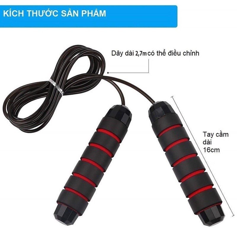 THIẾT BỊ THỂ THAO - Bộ dây nhảy tập luyện toàn thân tại nhà cho nam và nữ dài 2,7m (Có thể điều chỉnh độ dài), tay cầm bọc xốp chống trơn trượt khi tập luyện