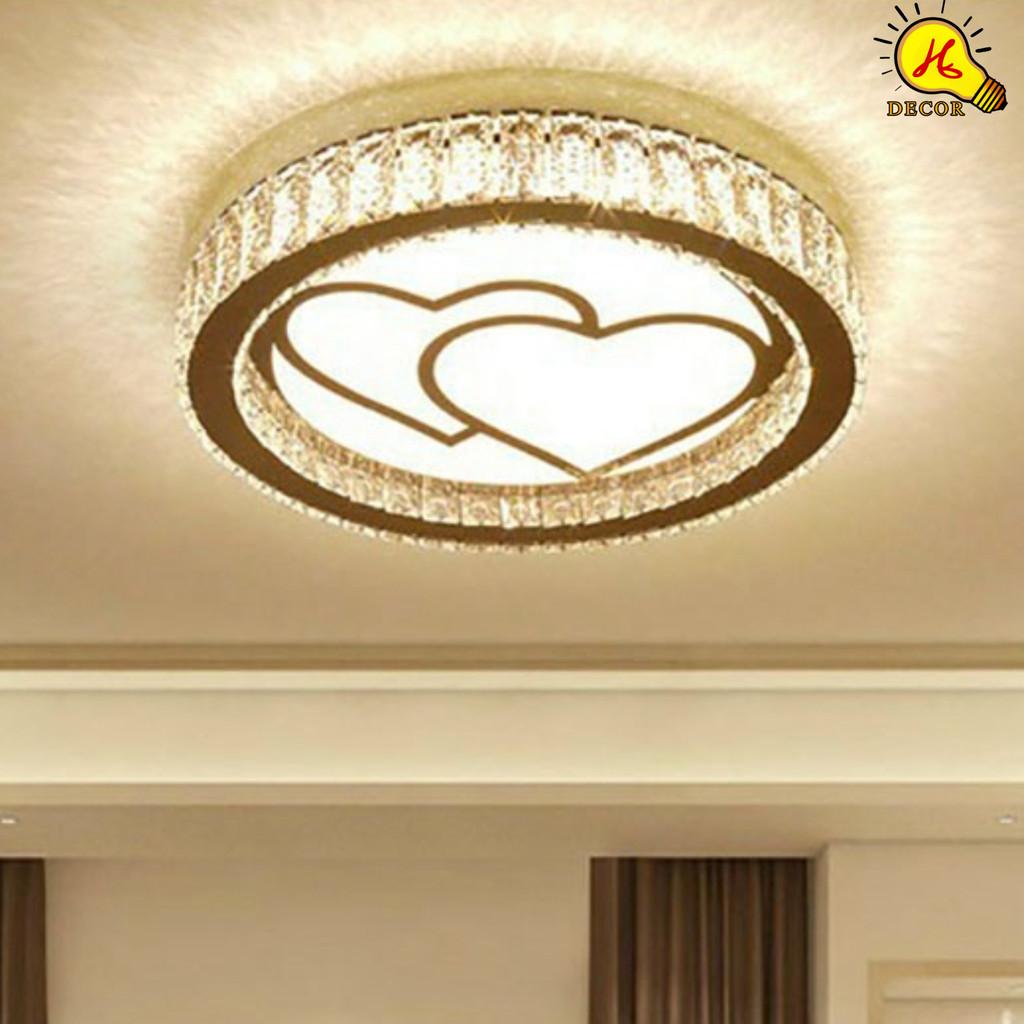 Đèn ốp trần pha lê phòng khách, phòng ngủ HQ - mã PLM05461 - ánh sáng 3 màu tiết kiệm điện, không gây chói HQ DECOR (HÀNG NHẬP KHẨU)