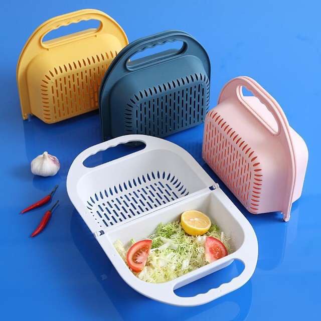 COMBO Rổ Nhựa 2in1 Có Thể Gấp Gọn Đa Chức Năng Cho Gia Đình + Móc Treo - Tặng 1 khăn lau bếp hình vịt