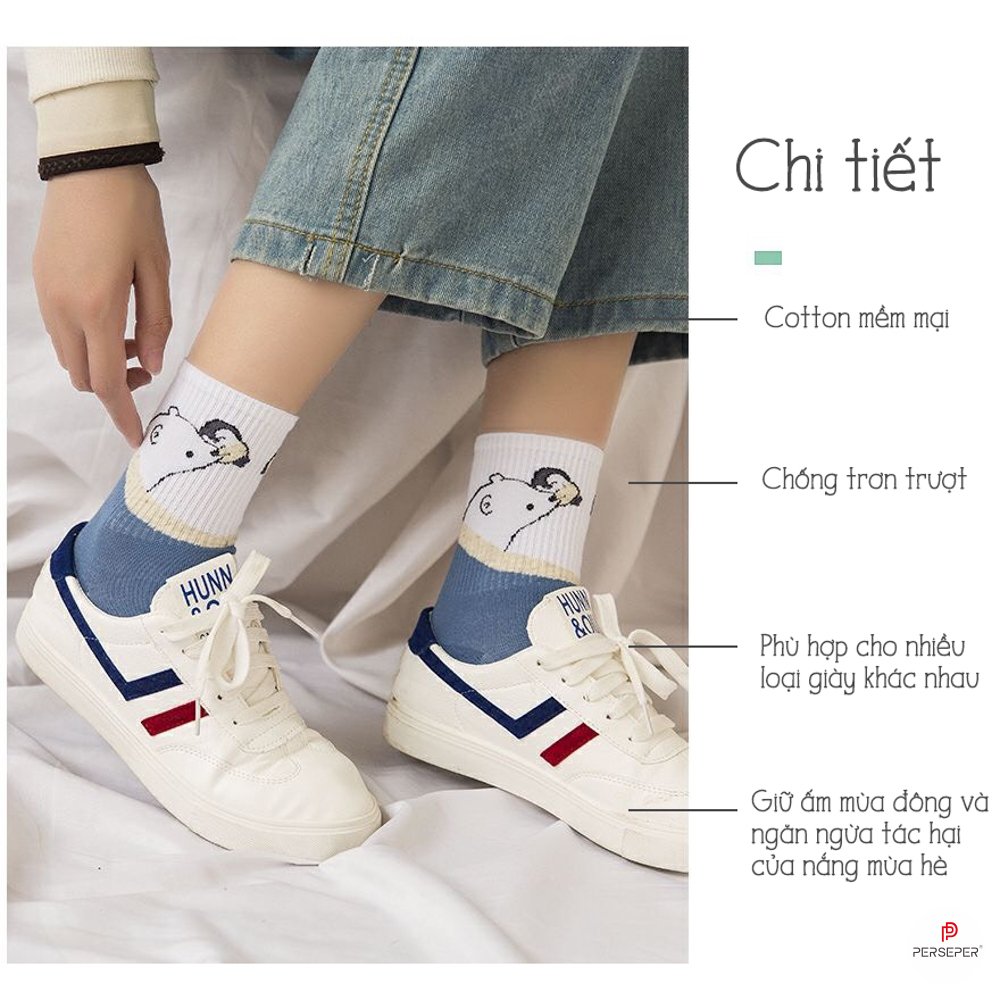 Combo 6 tất vớ nữ cổ cao xanh dương