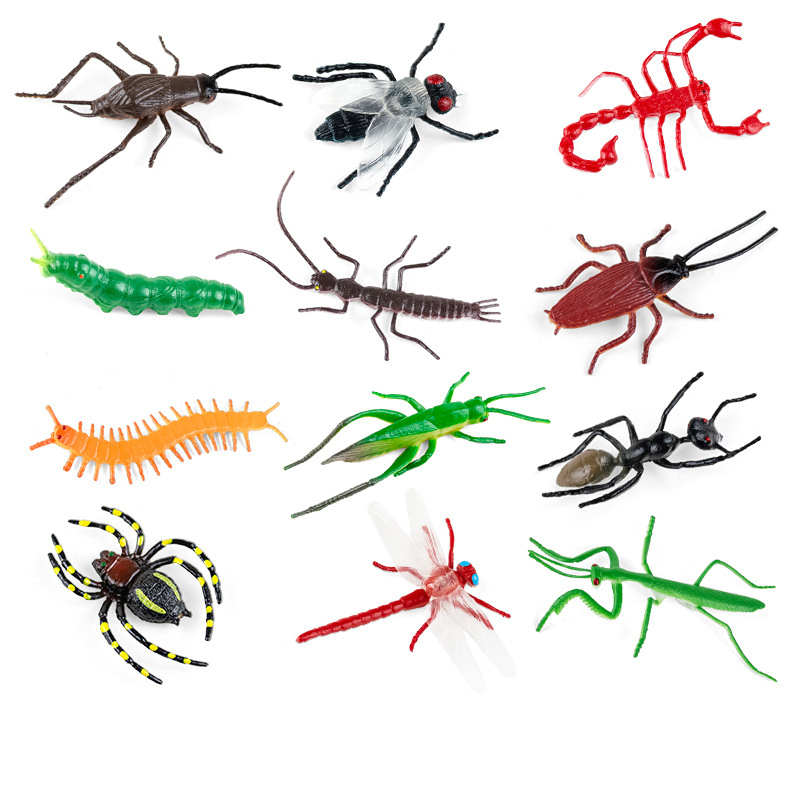 Bộ 12 mô hình Đồ Chơi Côn Trùng giả New4all cho bé bằng cao su mềm, Bọ ngựa Nhện Sâu Kiến Ruồi Rết Châu Chấu Ruồi Dế