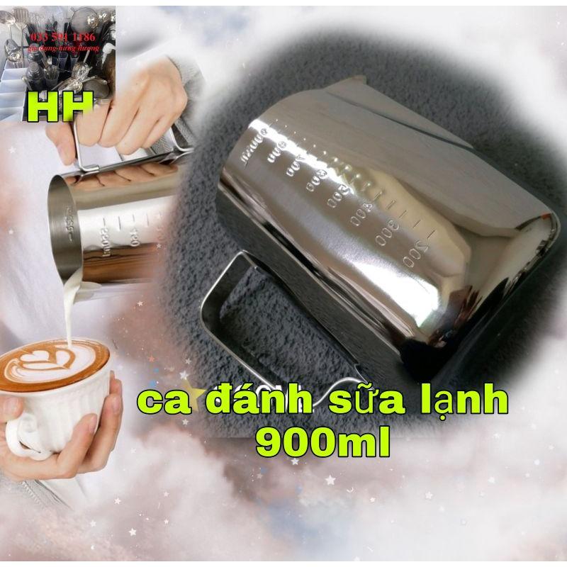 ca inox có vạch định lượng đánh milk foam, đánh sữa lạnh chuyên dụng cụ pha chế trà sữa bartender