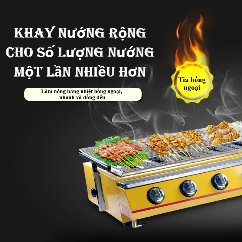 Bếp Nướng Ga Hồng Ngoại Không Khói, nướng hải sản, nướng thịt- 6 đầu hồng ngoại hàng nhập khẩu