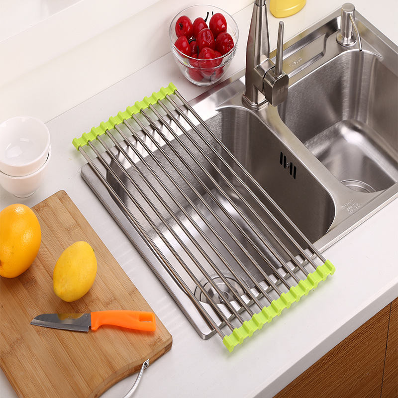 Kệ, giá, vỉ inox co giãn có thể xếp gọn bằng inox, gác bồn rửa chén , để chậu rửa bát đa năng size 22 * 47 cm