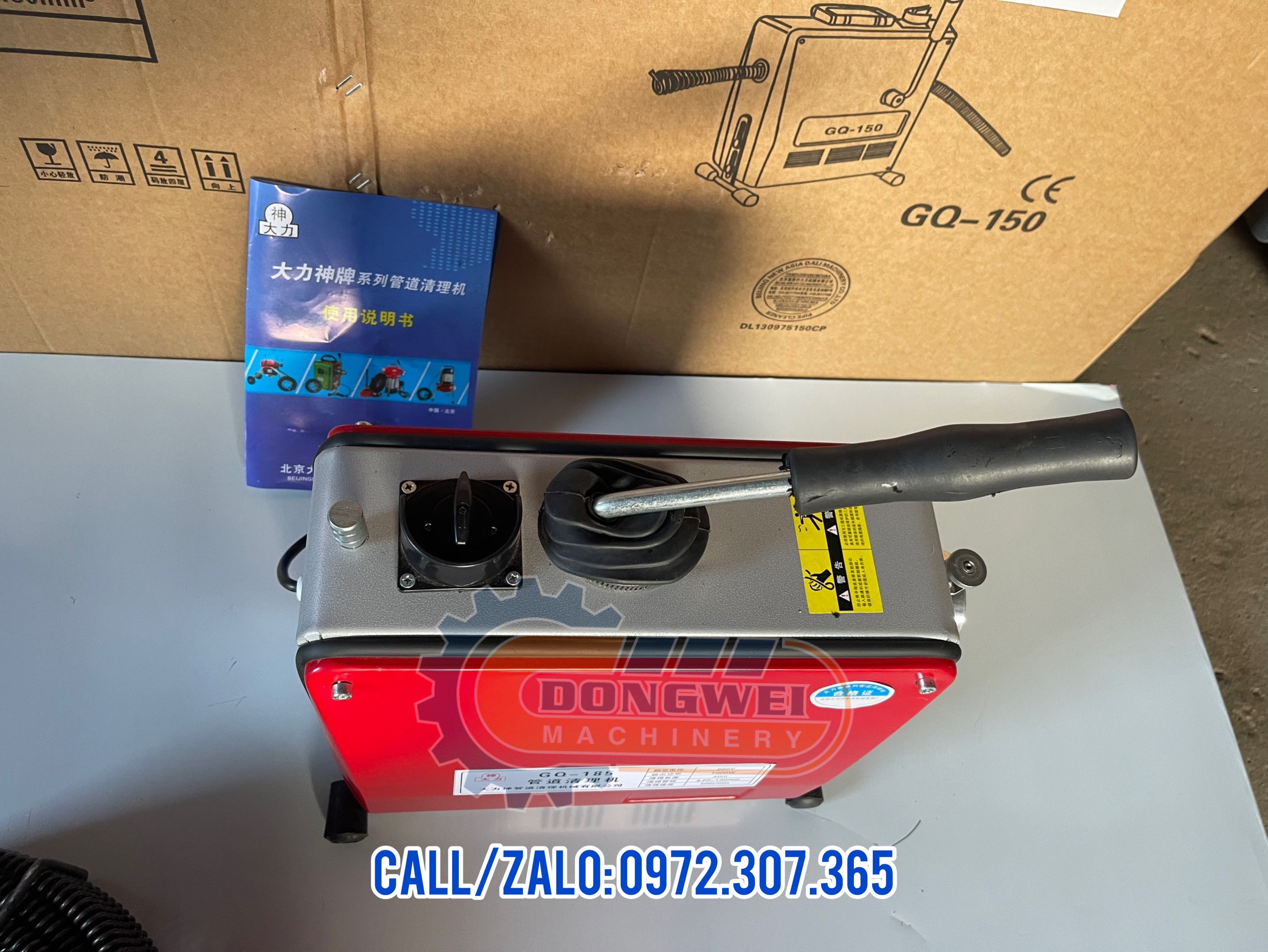 Máy thông tắc GQ185-1000W tặng kèm kèm cuộn dây đường kính 16mm dài 15m và 4,5 mét dây lò xo phi 8
