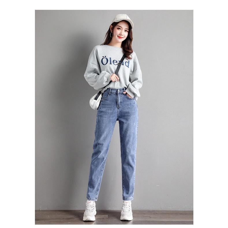 Quần jean dài phom Baggy / boyfriend co dãn mạnh, lưng cao, màu xanh đá hottrend