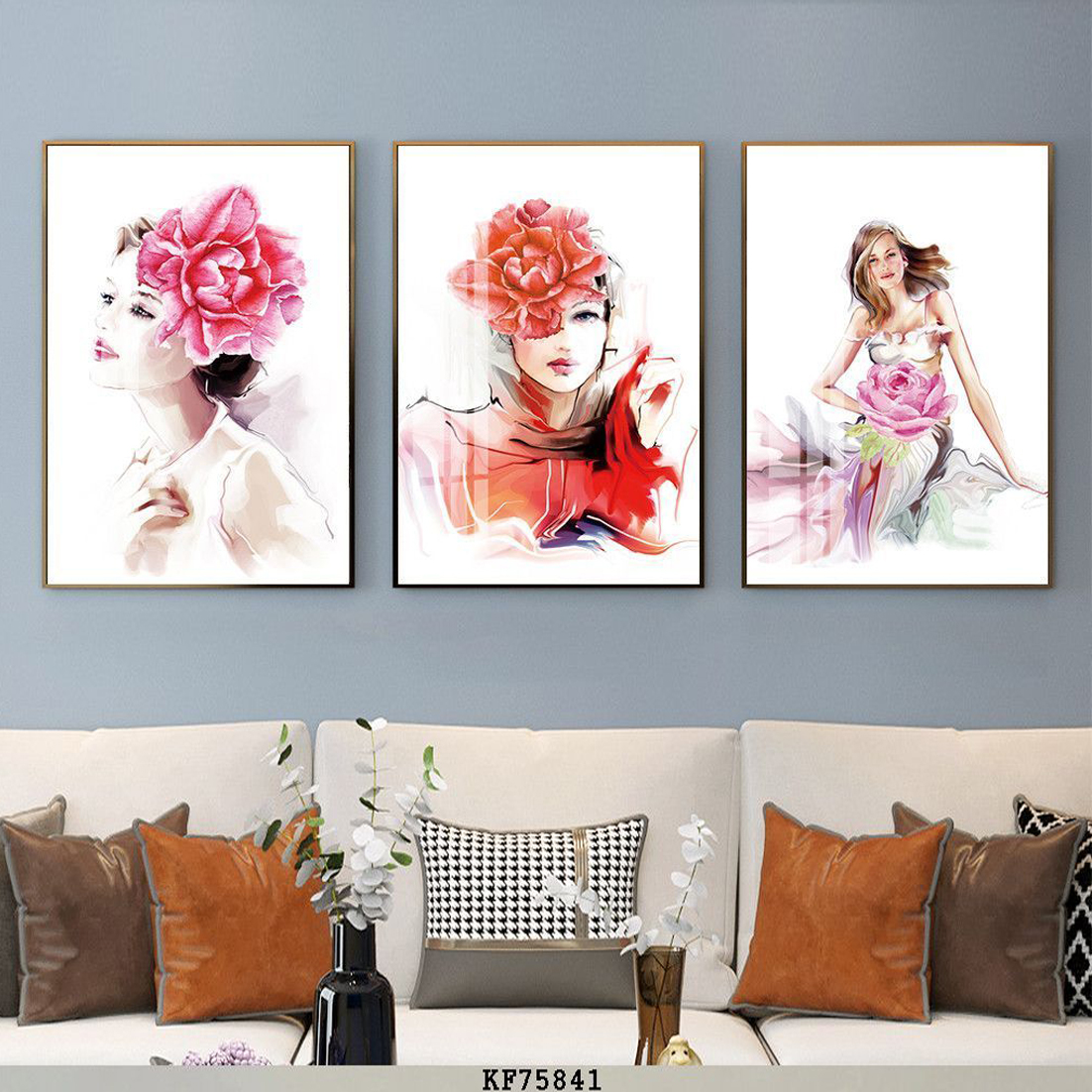 Tranh Canvas Bộ 3 Cô Gái Hiện Đại - Tranh Treo Tường Hoàn Thiện Cả Khung In Vải Giá Rẻ