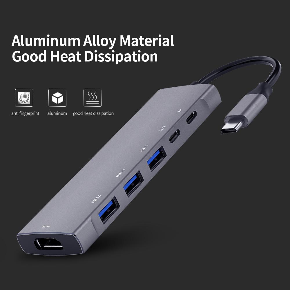 9 trong 1 Đa chức năng Type-C đến 4K HD Hub PD Sạc / Truyền dữ liệu / USB3.0 / Thẻ SD TF / Âm thanh HD / 3,5mm