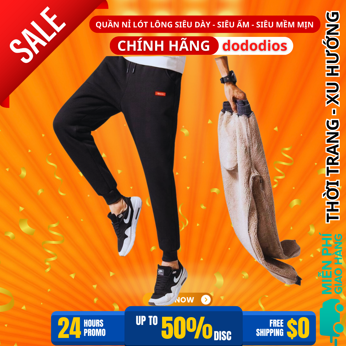 Quần nỉ nam thể thao lót lông cao cấp dày dặn đủ size từ 48-100kg jogger cho nam chính hãng dododios