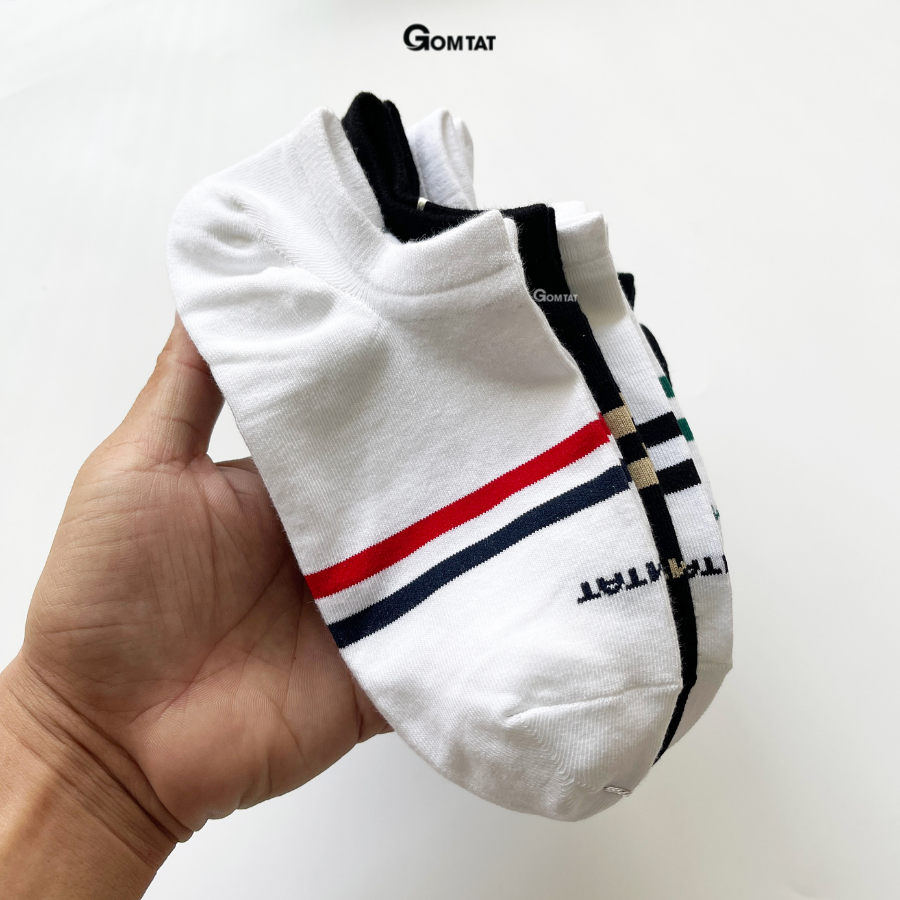 Tất Nam Nữ Cổ Ngắn Chất Liệu Cotton Cao Cấp, Vớ Cổ Thấp Unisex Họa Tiết 2 Sọc Ngang - GOM503-2SOC-LE