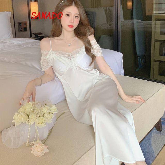 (V25) Váy ngủ lụa đầm ngủ dễ thương đầm mặc nhà đẹp cho nữ - Sanado
