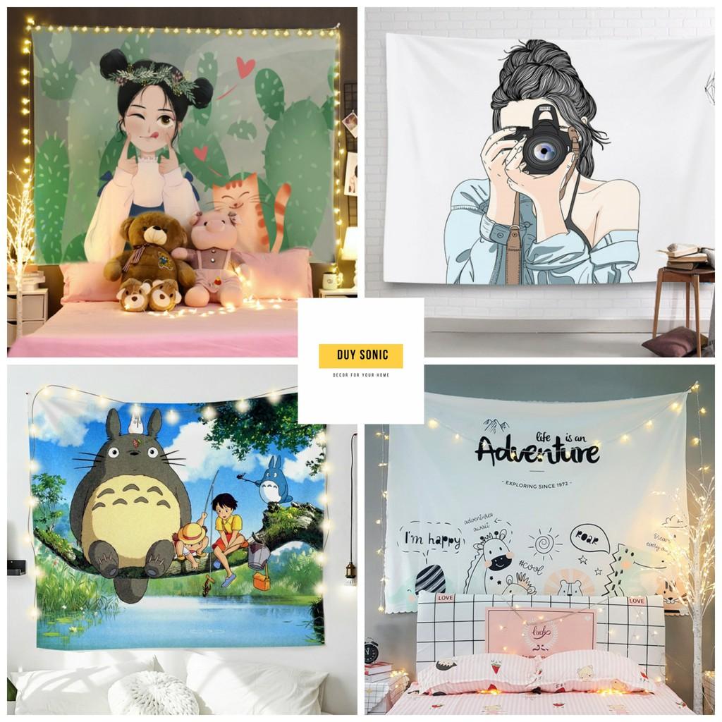 Tranh vải treo tường Decor phòng ngủ phong cách vintage, tấm thảm treo tường dễ thương