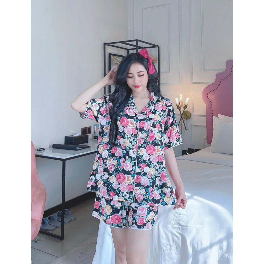 Đồ Bộ Pijama Lụa Mango Cao Cấp Tay Ngắn Quần Đùi (hoa) size 2XL 65-75Kg