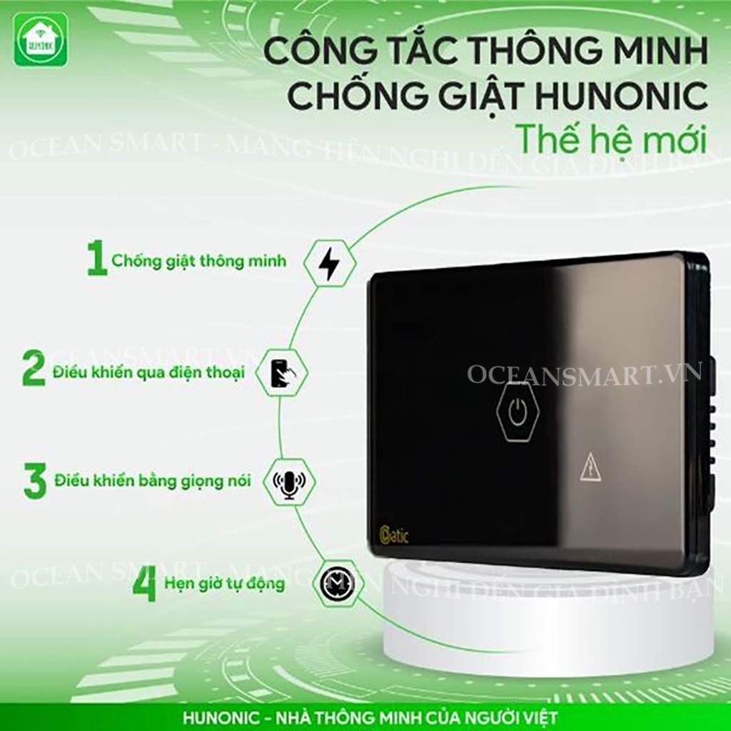 Công Tắc Thông Minh Wifi, Công Tắc Chống Giật Cho Bình Nóng Lạnh Hunonic Datic - DTSWU1