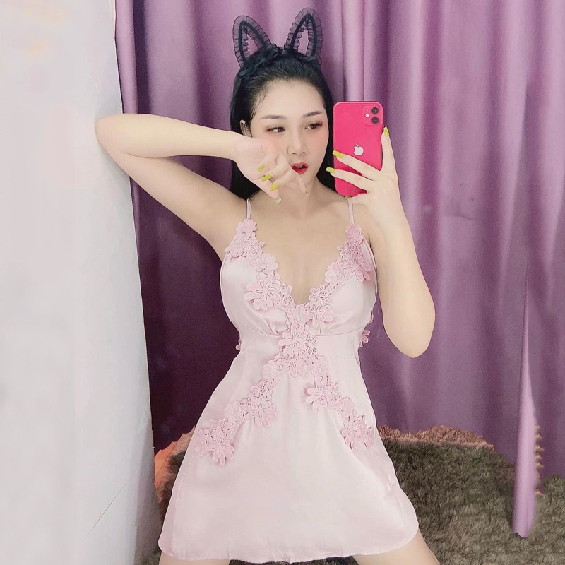 Hình ảnh Váy ngủ lụa đan dây sau cao cấp Q93 - Đầm ngủ hai dây sexy gợi cảm - Đồ ngủ mặc nhà - Váy ngủ nữ