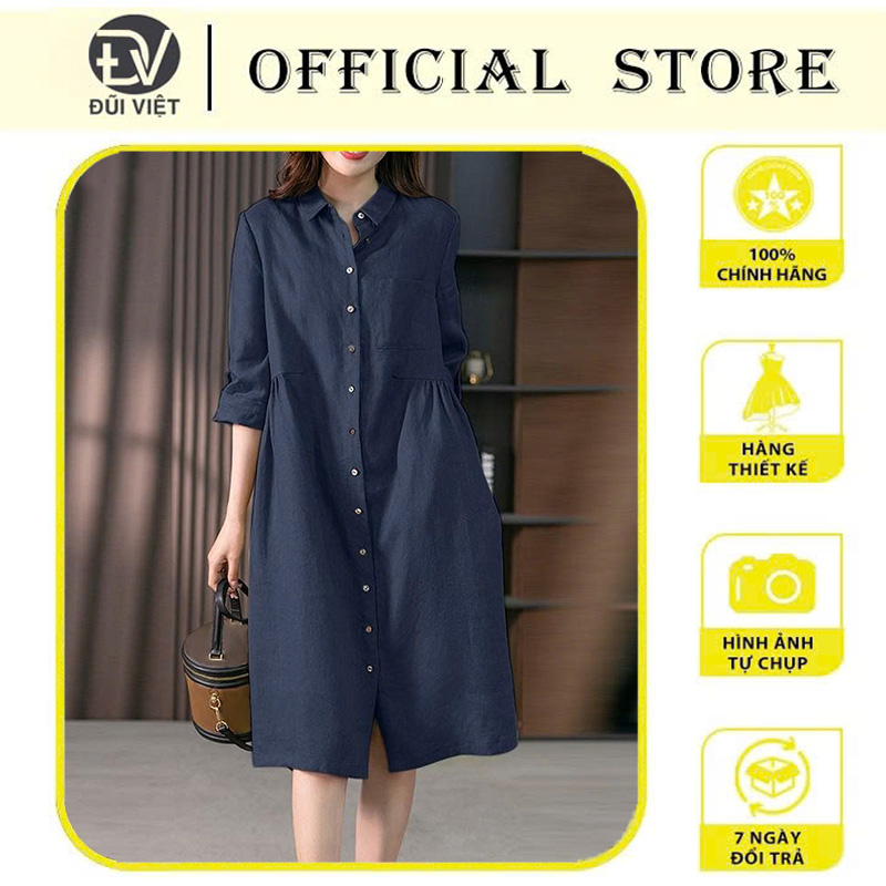 Đầm sơ mi linen Hàn Quốc - Hàng thiết kế cao cấp Đũi Việt - đầm sơ mi đẹp chất linen phong cách nữ công sở trẻ trung DV207