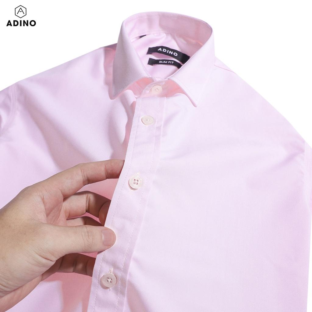 Hình ảnh Áo sơ mi nam hồng ADINO vải nến lụa sợi sồi modal dáng công sở slimfit hơi ôm trẻ trung S306