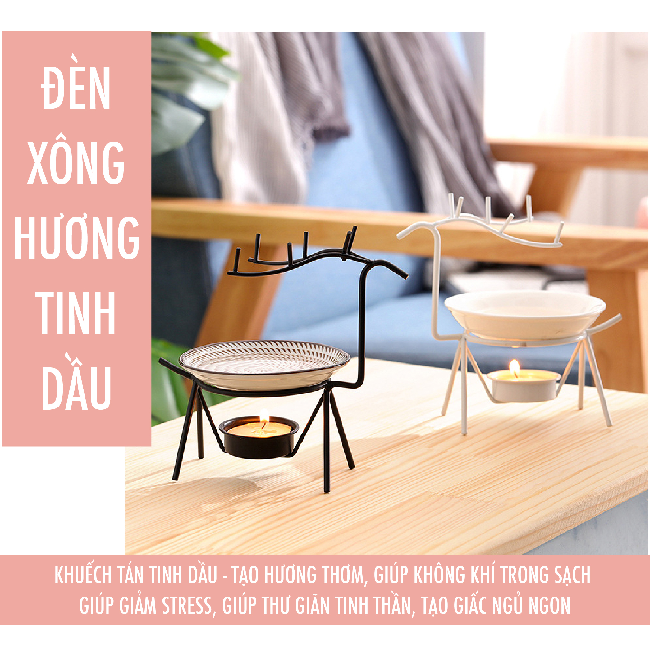 Đèn xông hương tinh dầu đế nến hình con hươu