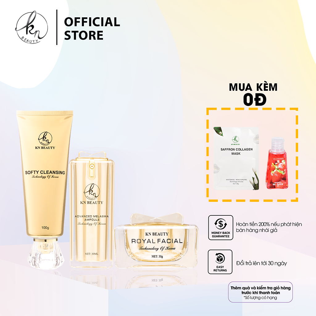 Bộ 3 sản phẩm phục hồi da mặt nâng cơ trẻ hóa Gold VIP KN Beauty : sữa rửa mặt,+Ampoule+kem dưỡng da (tặng mặt nạ saffron)