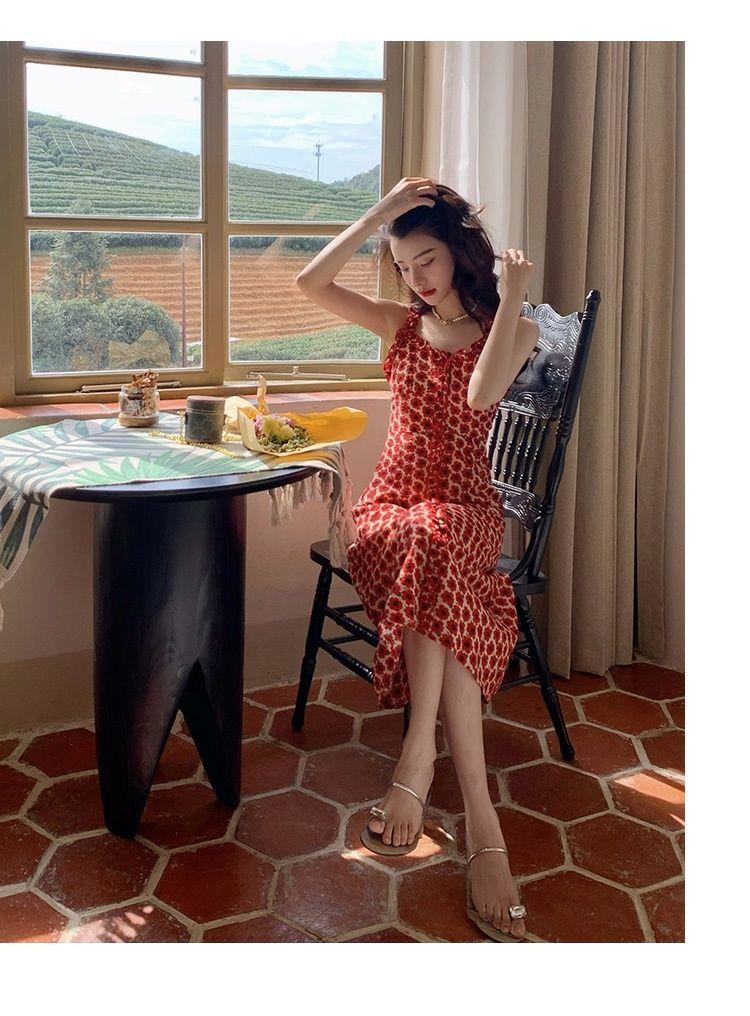 SHUANGYAN Tea Break Dress Pháp Vintage Fairy Dress Nhỏ giảm tuổi Pure Sex Wind Sling Dress Nữ 2023 Summer Dress