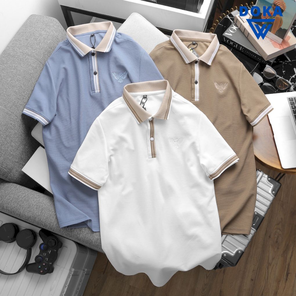Áo thun nam polo cổ Bẻ thêu logo đại bàng có size lớn 3XL mang phong cách thể thao và nam tính Doka PSA18