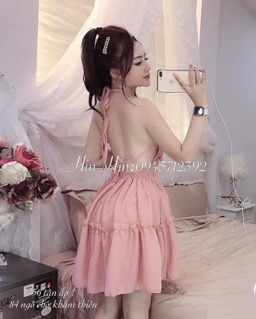 Đầm bèo hotgirl cột nơ cổ kèm mút siêu Hot