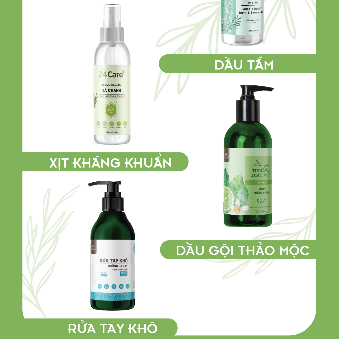 Xịt khử mùi Toilet Tinh dầu 24care - Xịt khử mùi thiên nhiên dung tích 50ml/ 100ml/ 250ml.