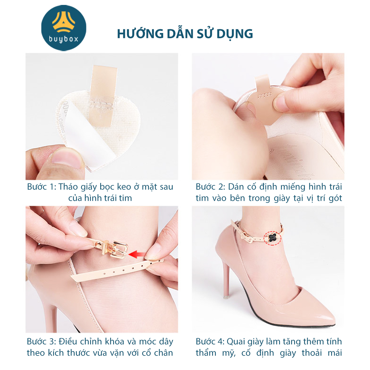 Quai giày chống tuột gót có phụ kiện, chất liệu da PU êm chân, dùng khi mang giày cao gót, không gây đau chân - BuyBox - BBPK343