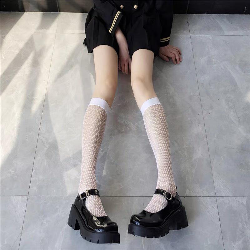Tất nữ lưới dưới gối scote 2 màu đen trắng phong cách swag