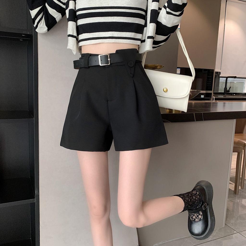 Quần short nữ lưng cao chất liệu tuyết mưa có nắp lệch bên hông chất đẹp siêu tôn dáng Kanimi