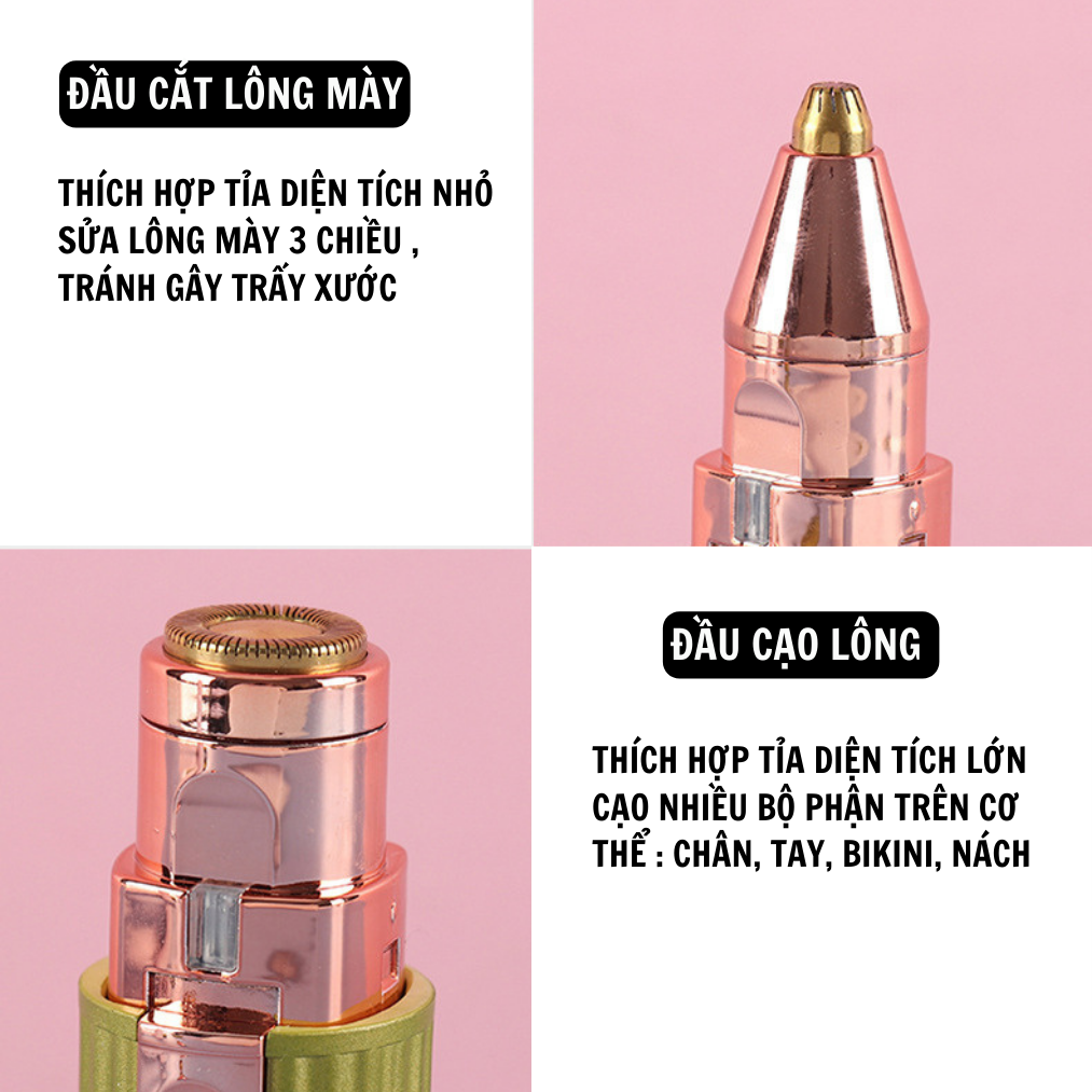 Máy cạo lông đa năng phụ nữ 2 in 1 Boorui BZ207 - Bút tỉa lông mày, triệt phần tay, chân, bikini.. thẩm mỹ cho phái đẹp, an toàn, pin sạc USB tiện dụng - Hàng loại 1