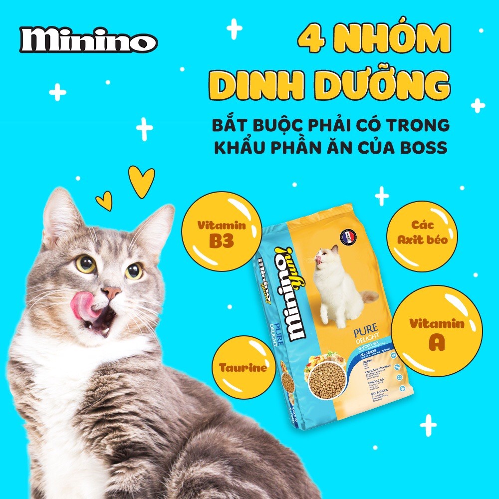 9KG Thức ăn cho mèo mọi lứa tuổi vị hải sản Minino Yum - Thức ăn hạt cho Mèo