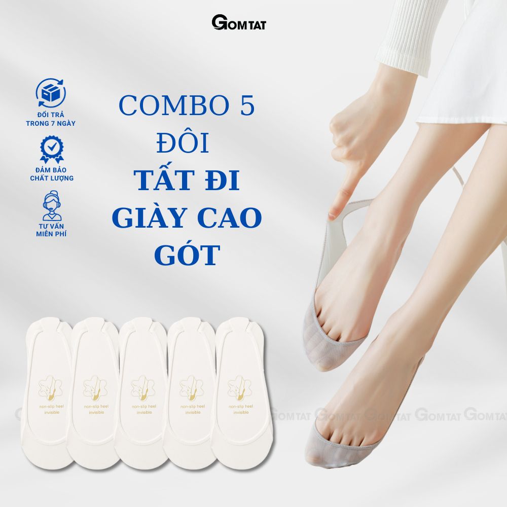 Combo 5 đôi tất đi giày cao gót nữ, vớ giày cao gót có miếng đệm cao su chống tuột gót - CAOGOT-SUX-19218-CB5