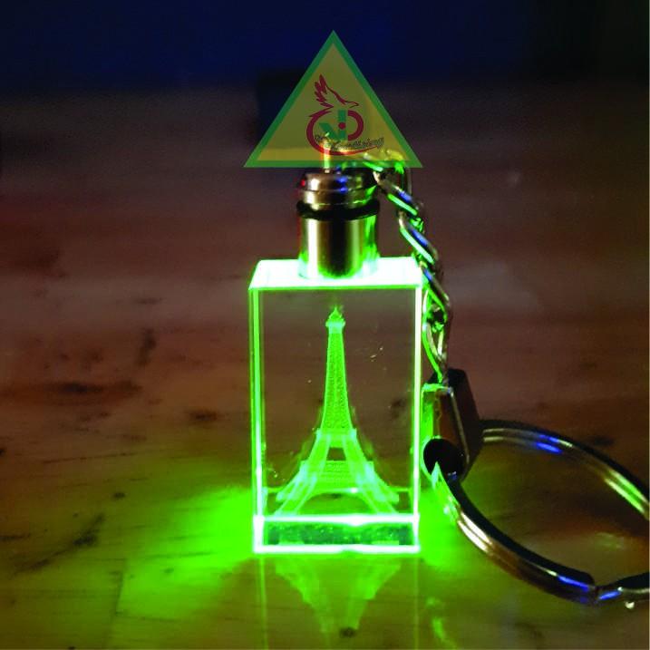 Bộ 2 Móc khóa pha lê phát sáng khắc Hình Tháp Eiffel_Quà tặng