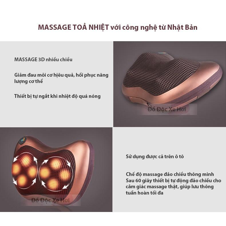 Gối mát xa hồng ngoại 8 bi cao cấp, massage toàn thân chống đau mỏi