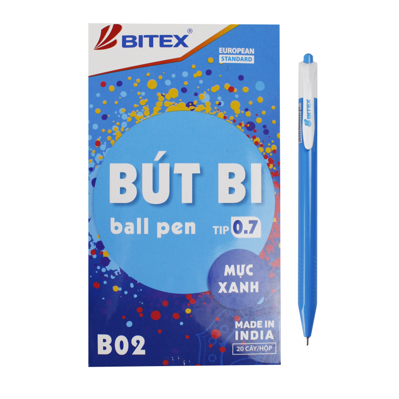 Bút bi Bitex (0.7mm) B02 - Xanh, đỏ, đen (20 cây/hộp)