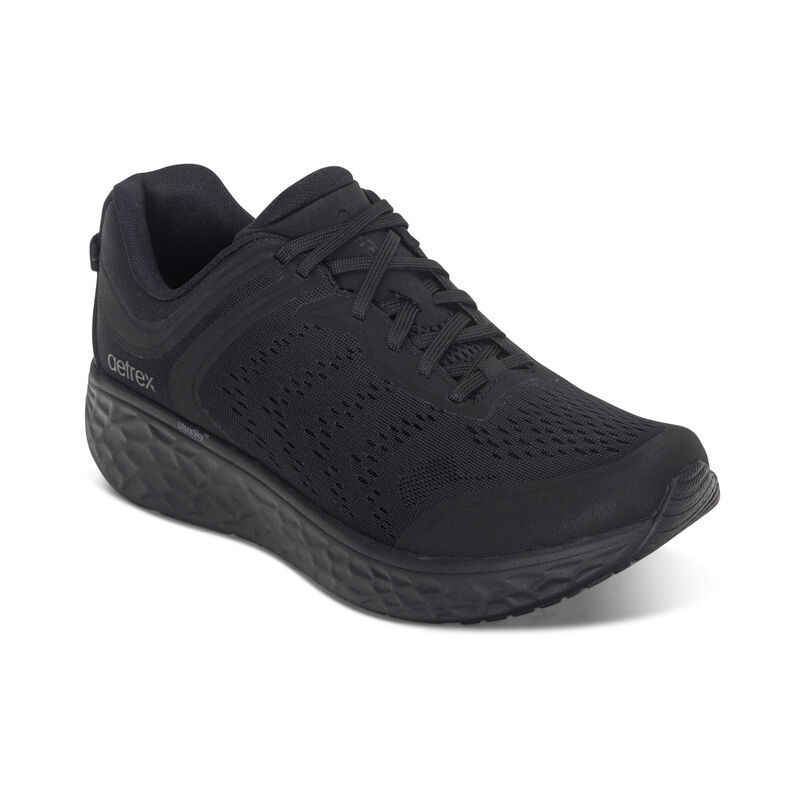 Giày thể thao sức khỏe nam Aetrex Chase Full Black - Sneaker đế cao đệm nâng vòm tăng cường