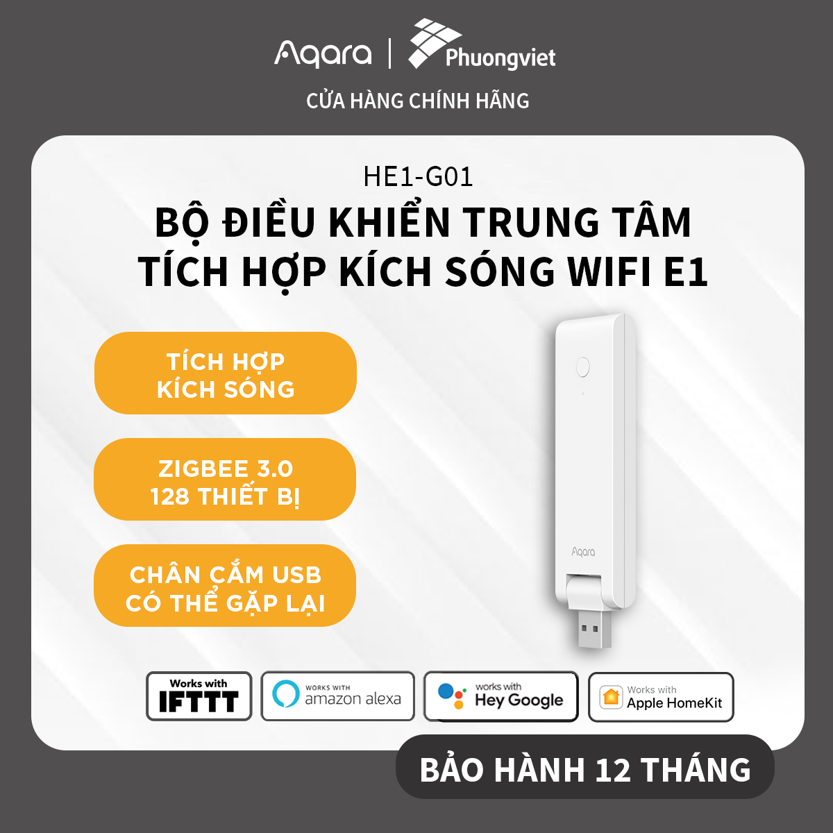 Aqara Hub E1 bản Quốc Tế - Kích sóng Zigbee 3.0 dạng USB nhỏ gọn, có thể gập lại, hỗ trợ Apple Homekit