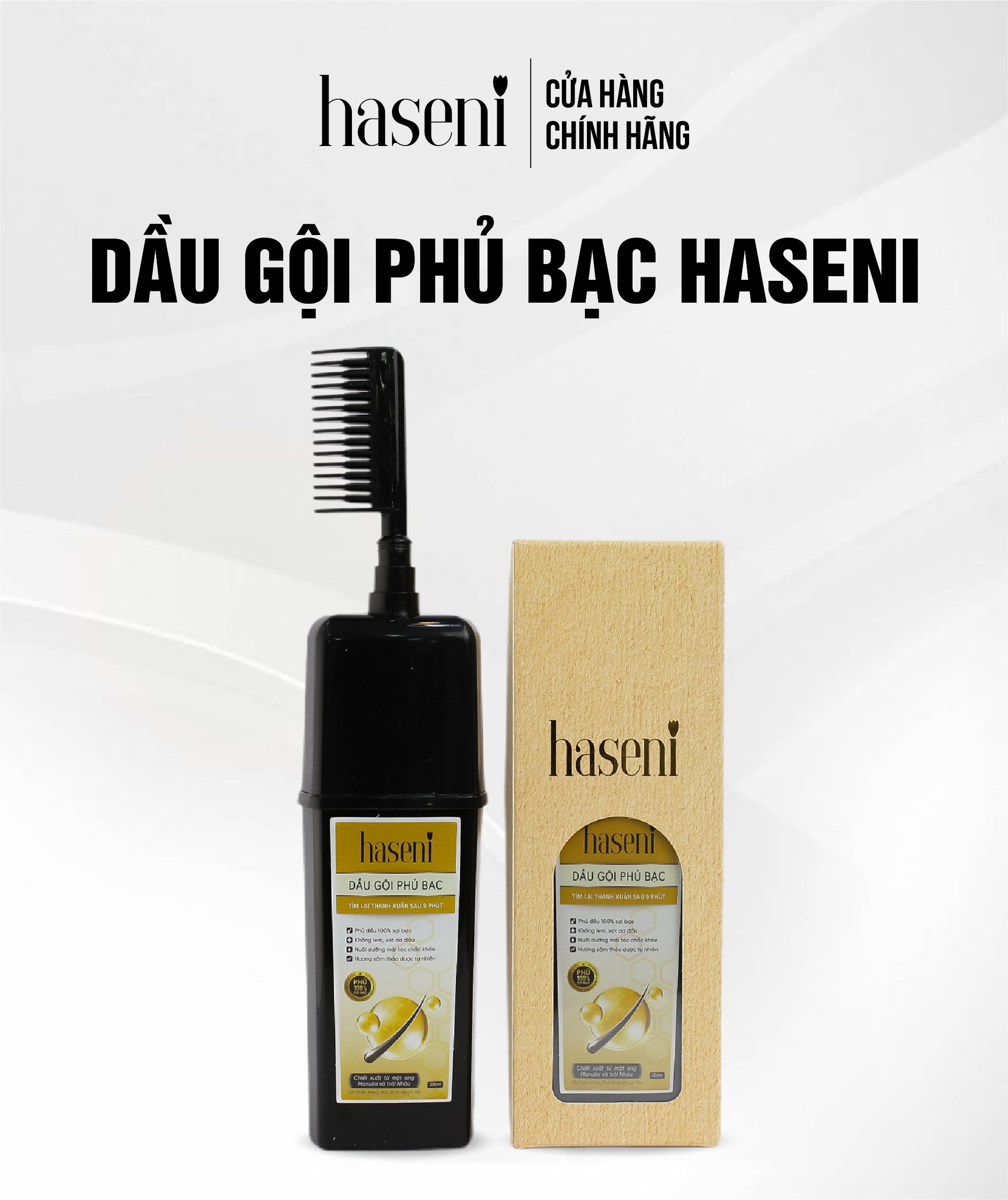 Dầu gội phủ bạc Haseni 200ml đen tóc sau 9 phút, không lem, không xót da đầu