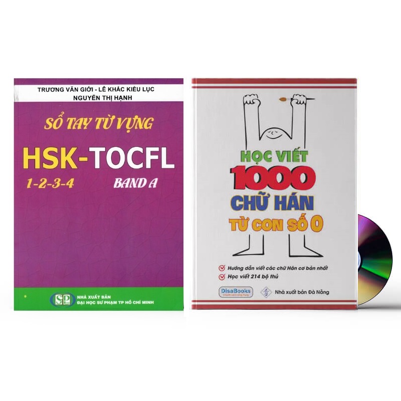 Combo 2 sách: Sổ tay từ vựng HSK1-2-3-4 và TOCFL band A +Học viết 1000 chữ Hán từ con số 0 +DVD tài liệu