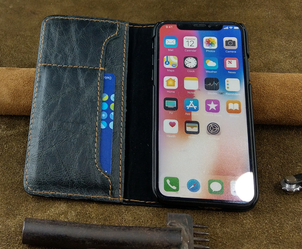 Bao da gập cho Iphone X / XS Handmade Da Bò Thật