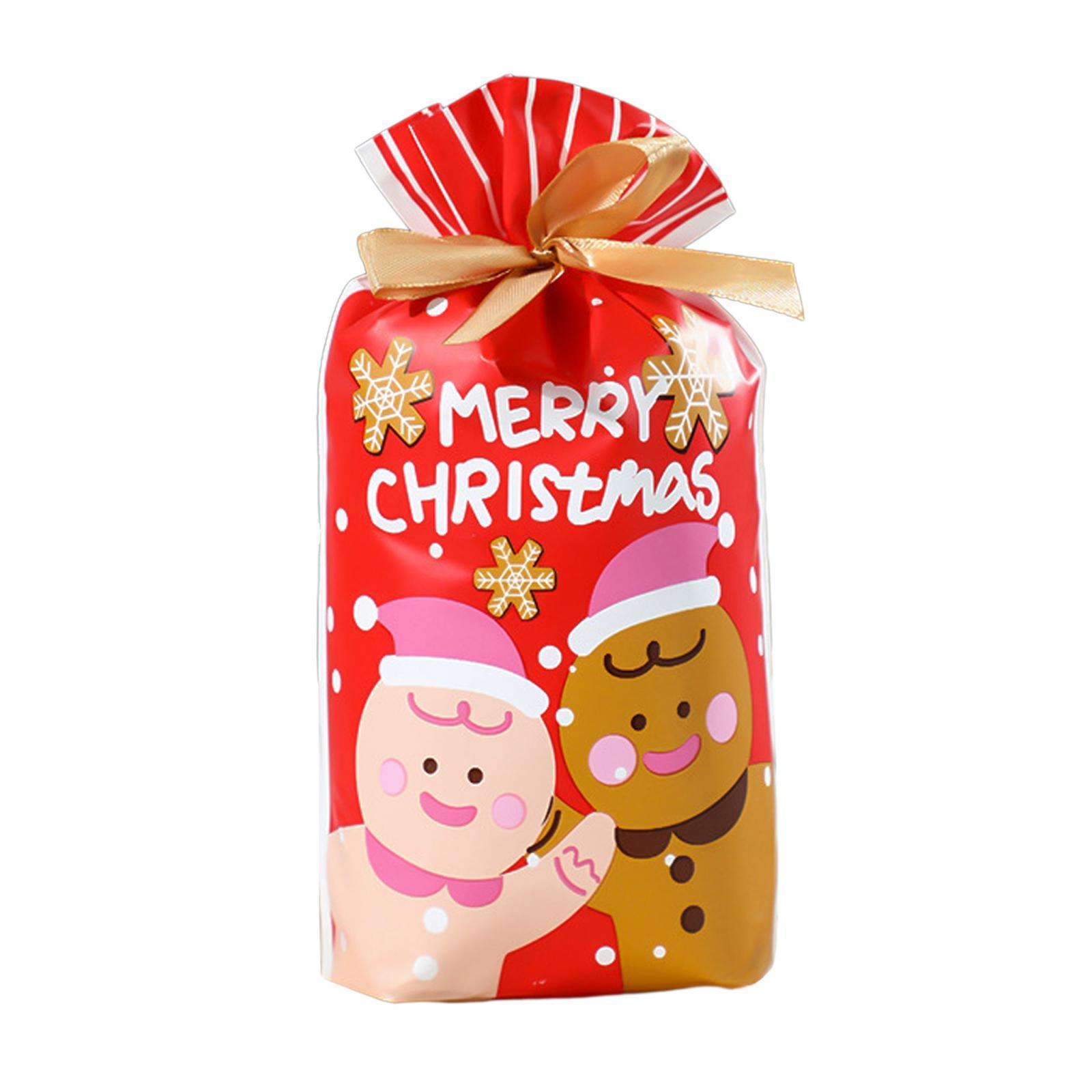 50Pcs Gift Bags Gift Wrapping Bags Christmas Present Bags Xmas Party Favors Reusable Christmas Theme Storage Bags Cookie Bags